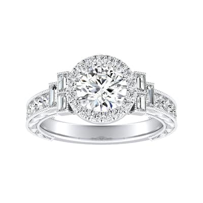 Auriya 14k Gold 14K Deco Vintage 4ct Moissanite Engagement Ring with 9/10ctw Halo Diamond