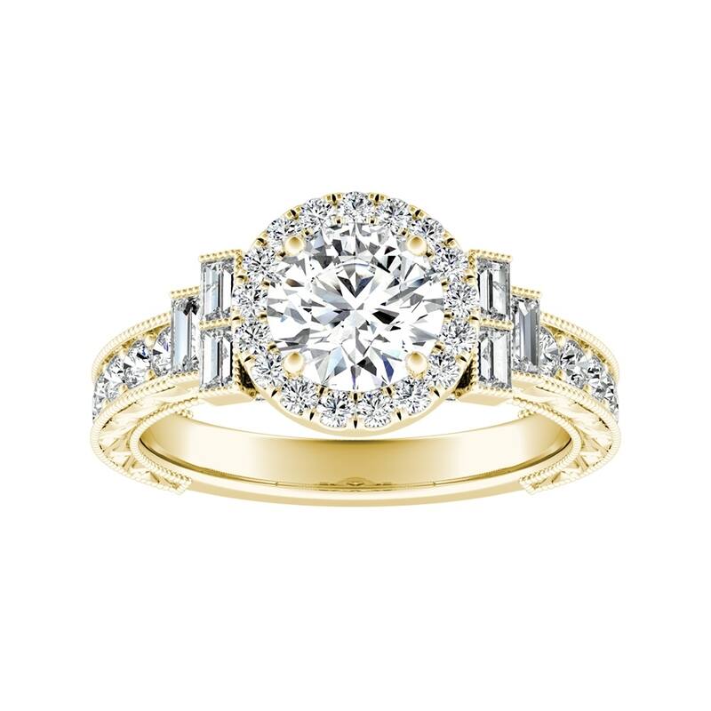 Auriya 14k Gold 14K Deco Vintage 4ct Moissanite Engagement Ring with 9/10ctw Halo Diamond