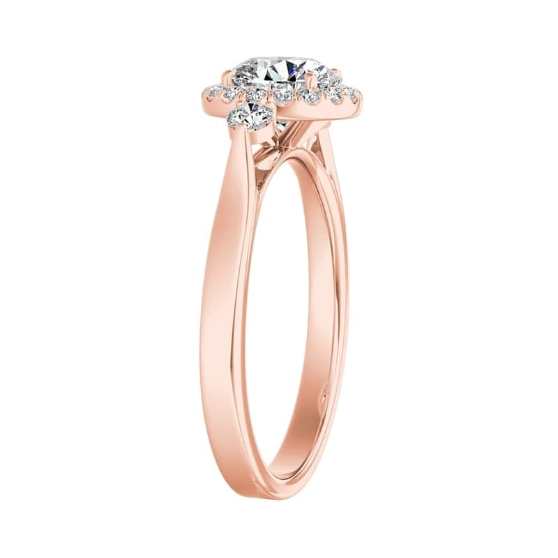 Auriya 3-Stone 1/2ct Round Moissanite and 1/4ct TDW Diamond Halo Engagement Ring 14K Gold (G-H, VS1-VS2)