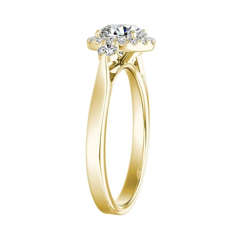 Auriya 3-Stone 1/2ct Round Moissanite and 1/4ct TDW Diamond Halo Engagement Ring 14K Gold (G-H, VS1-VS2)