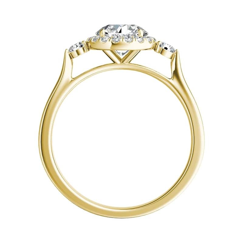 Auriya 3-Stone 1/2ct Round Moissanite and 1/4ct TDW Diamond Halo Engagement Ring 14K Gold (G-H, VS1-VS2)