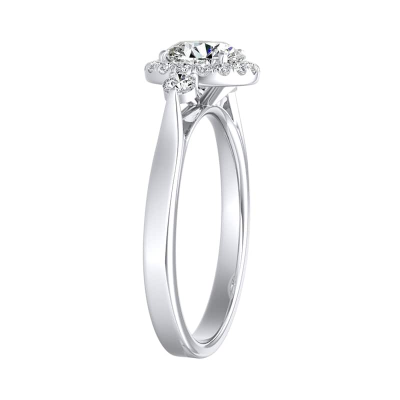 Auriya 3-Stone 3/4ct Round Moissanite and 1/4ct TDW Diamond Halo Engagement Ring 14K Gold (G-H, VS1-VS2)