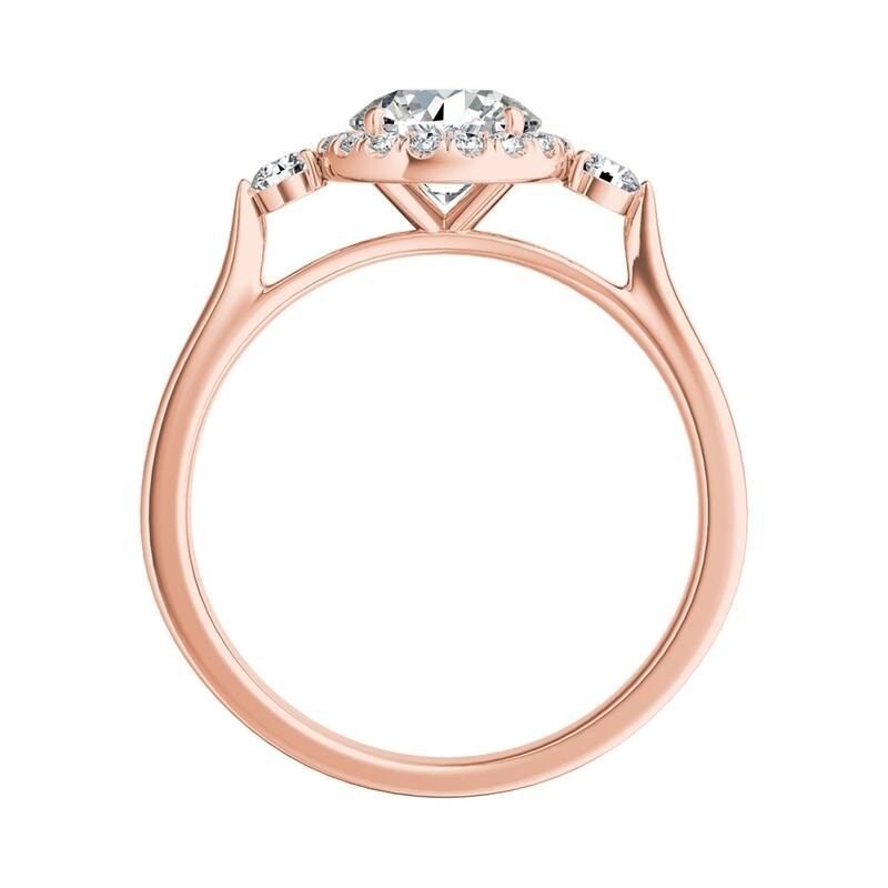 Auriya 3-Stone 3/4ct Round Moissanite and 1/4ct TDW Diamond Halo Engagement Ring 14K Gold (G-H, VS1-VS2)