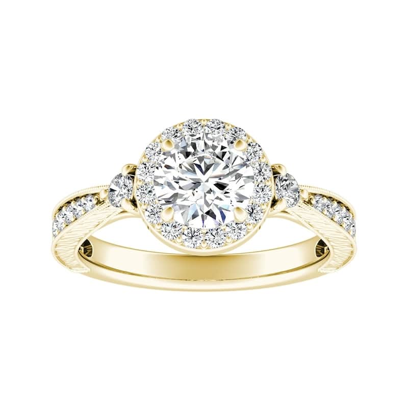 Auriya 14k Gold Vintage Inspired 4ct Round Moissanite and 1/3ct TDW Diamond Halo Engagement Ring