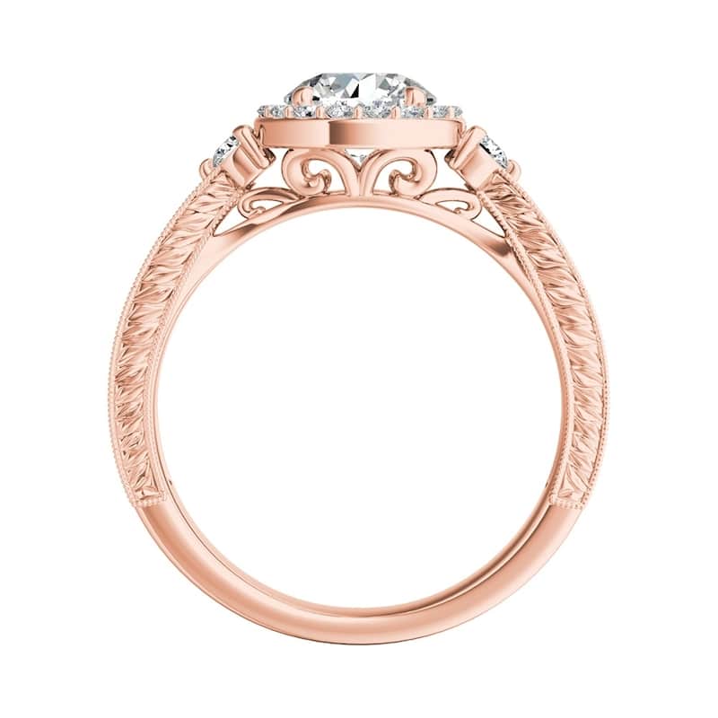 Auriya Vintage Inspired 1/2ct Round Moissanite and 1/3ct TDW Diamond Halo Engagement Ring 14k Gold
