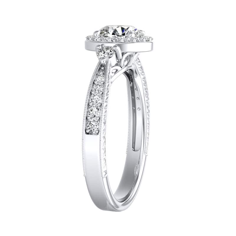 Auriya Vintage Inspired 1/2ct Round Moissanite and 1/3ct TDW Diamond Halo Engagement Ring 14k Gold