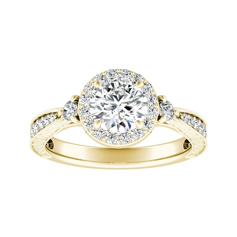 Auriya Vintage Inspired 1/2ct Round Moissanite and 1/3ct TDW Diamond Halo Engagement Ring 14k Gold