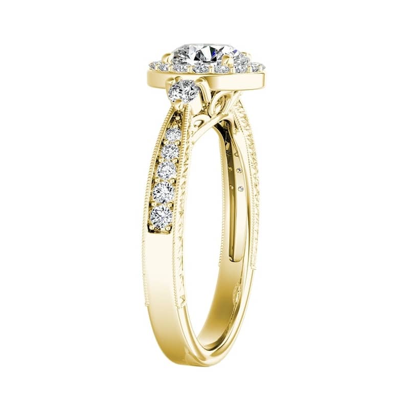 Auriya Vintage Inspired 1/2ct Round Moissanite and 1/3ct TDW Diamond Halo Engagement Ring 14k Gold