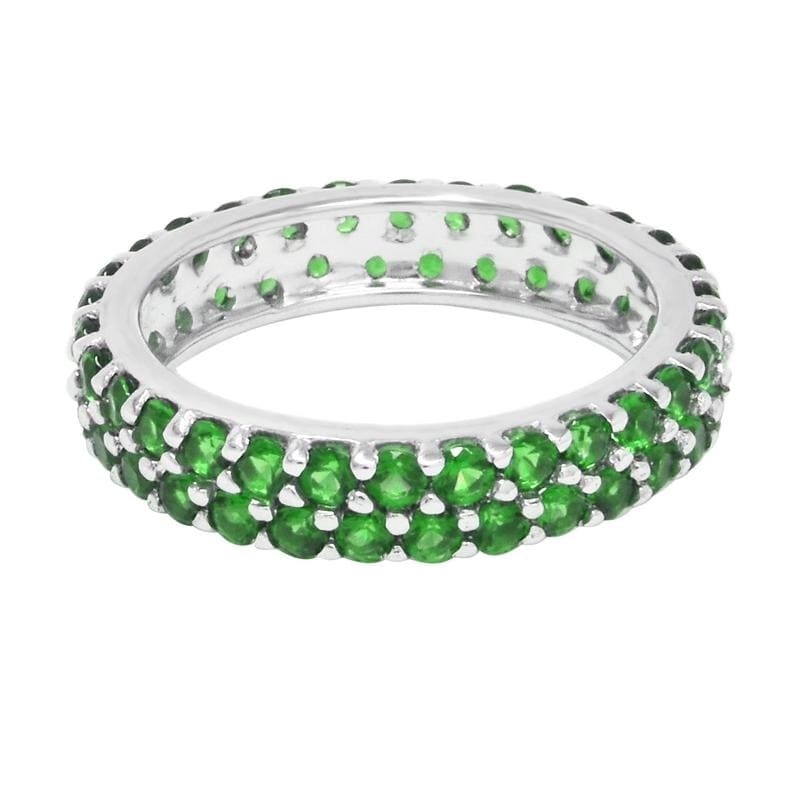 Sterling Silver Double Row Green Emerald Eternity Stackable Band Ring
