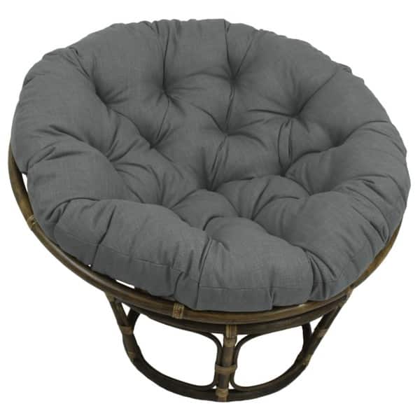 Bali 42-inch Rattan Papasan Chair with Solid All-Weather Cushion - Cool Grey