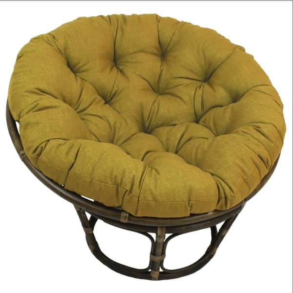 Bali 42-inch Rattan Papasan Chair with Solid All-Weather Cushion - Lemon