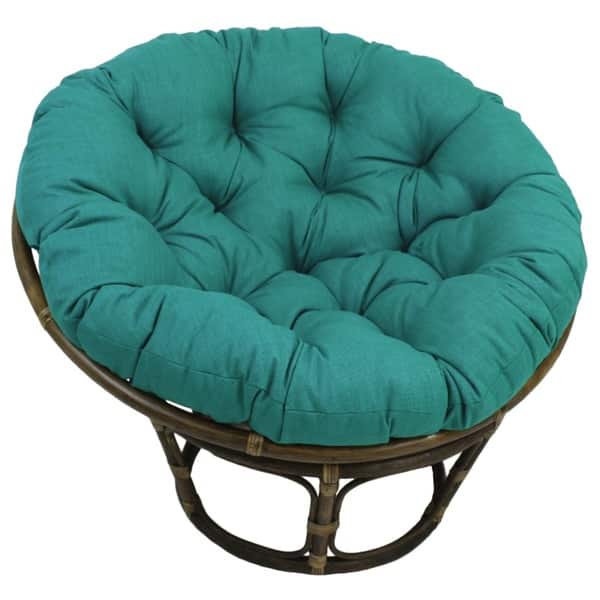 Bali 42-inch Rattan Papasan Chair with Solid All-Weather Cushion - Aqua Blue