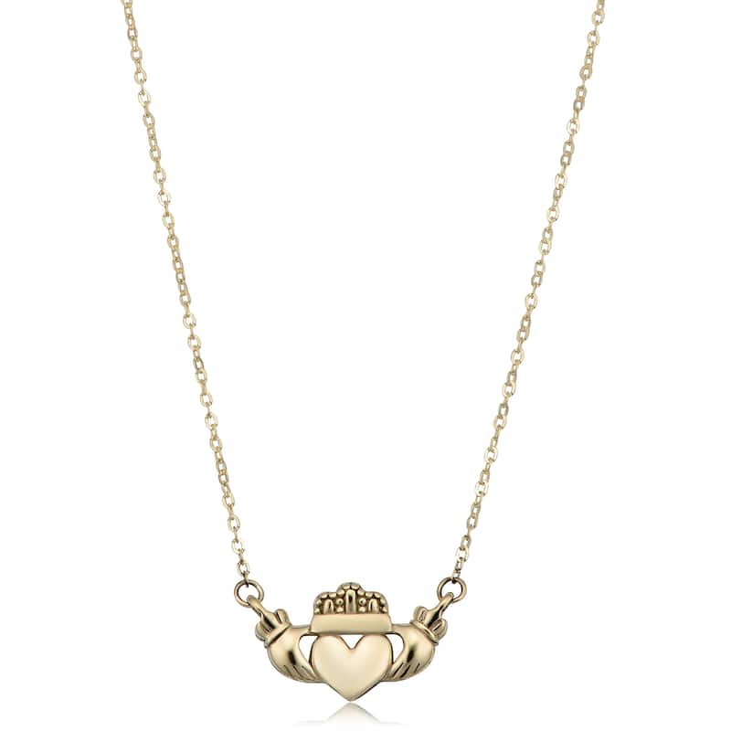 Fremada 14k Yellow Gold Claddagh Necklace (adjusts to 16 or 18 inches)