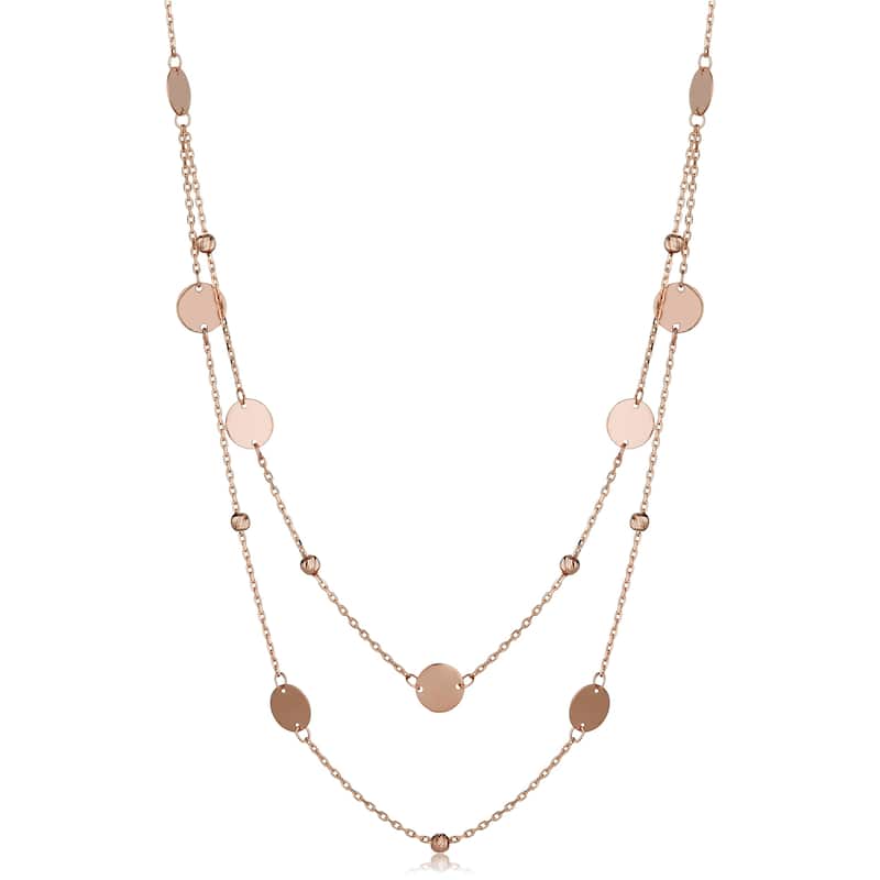 Fremada 14k Gold Beads and Disc Station Necklace (yellow gold or rose gold)