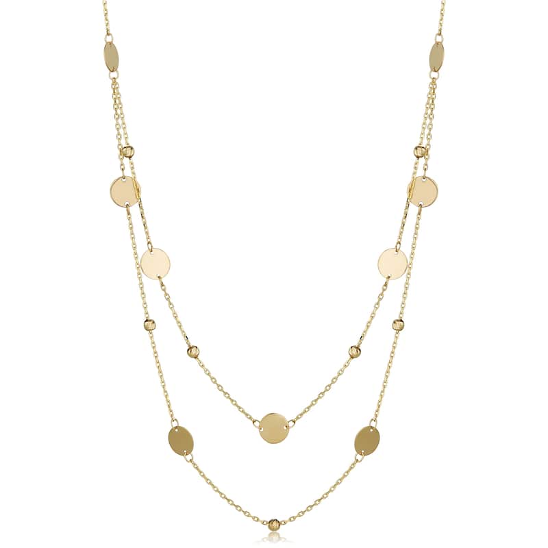 Fremada 14k Gold Beads and Disc Station Necklace (yellow gold or rose gold) - Yellow