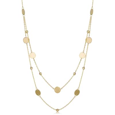 Fremada 14k Gold Beads and Disc Station Necklace (yellow gold or rose gold)