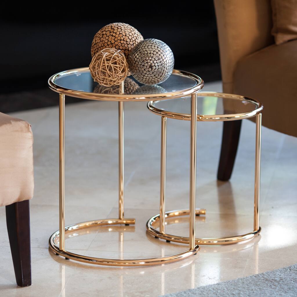 Danya B. Nested Round End Side Tables Gold with Clear Glass (Set of 2)