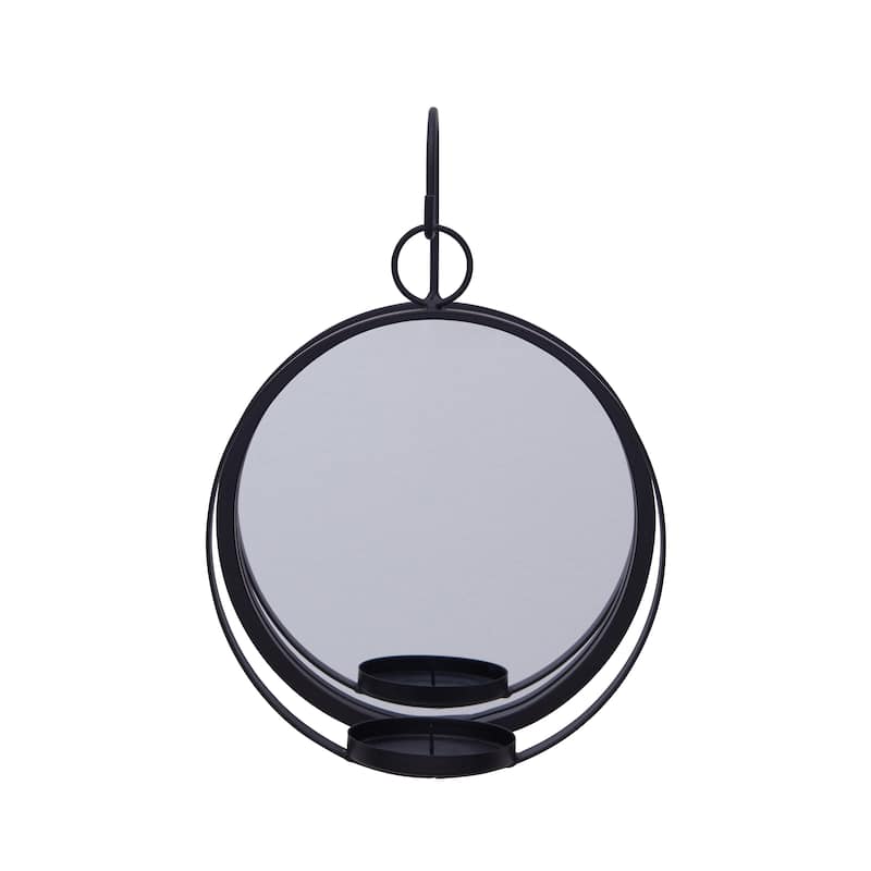 Danya B. Round Iron Pillar Candle Sconce with Mirror