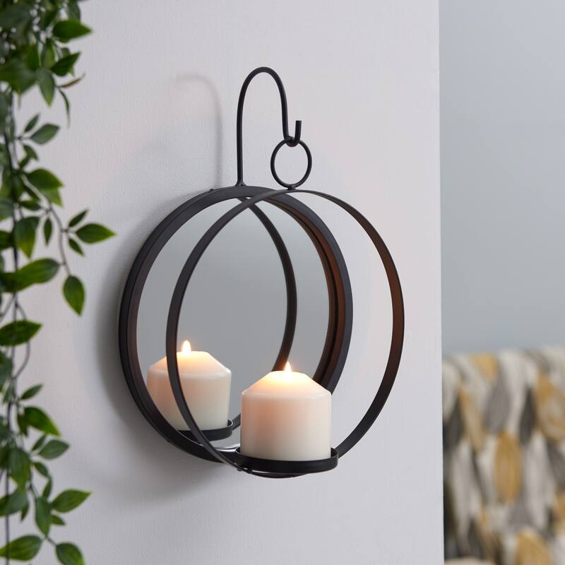 Danya B. Round Iron Pillar Candle Sconce with Mirror