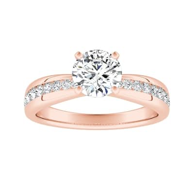 Auriya 14k Gold 1ct Classic Moissanite and Diamond Engagement Ring 1/3ctw