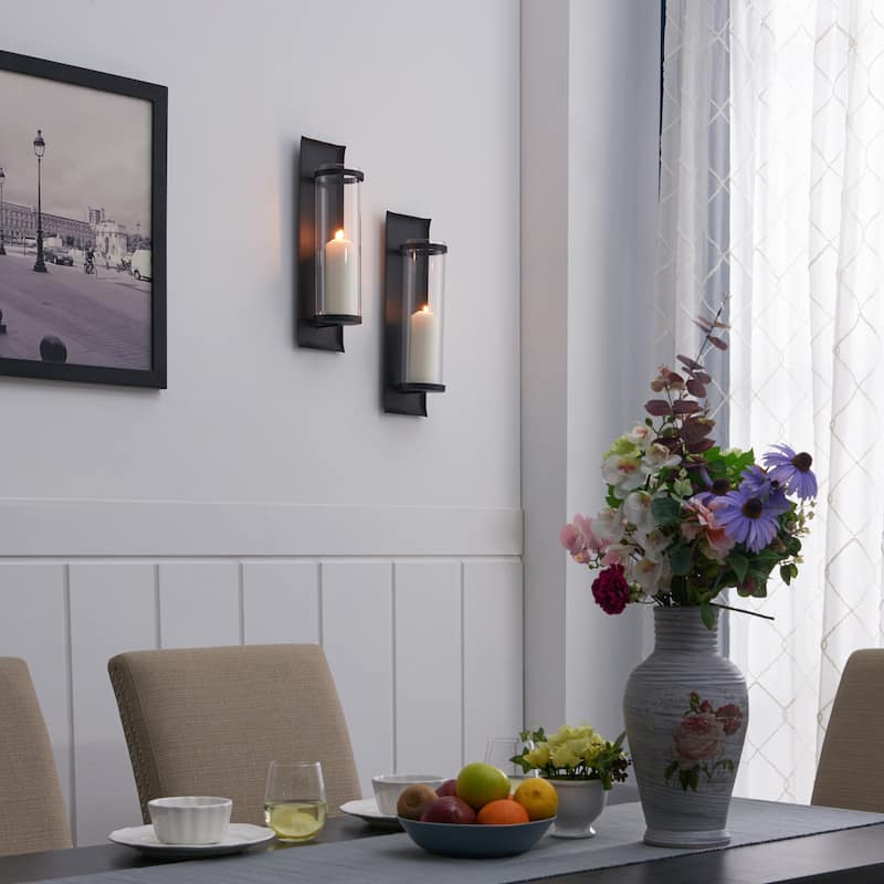 Danya B. Metal Pillar Candle Sconces with Glass Inserts (Set of 2)