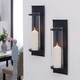 preview thumbnail 1 of 3, Danya B. Metal Pillar Candle Sconces with Glass Inserts (Set of 2)