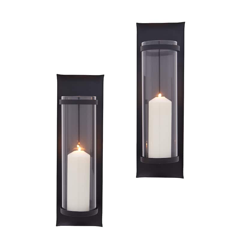 Danya B. Metal Pillar Candle Sconces with Glass Inserts (Set of 2)