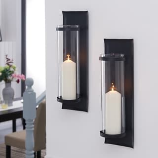 Danya B. Metal Pillar Candle Sconces with Glass Inserts (Set of 2)