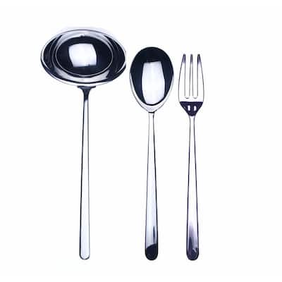 3-piece Stainless Steel Linea Serving Set (Fork, Spoon, and Ladle)