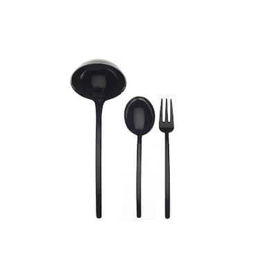 3-piece Stainless Steel w/PVD Titanium Coating Due Oro Nero Serving Set (Fork, Spoon, and Ladle)