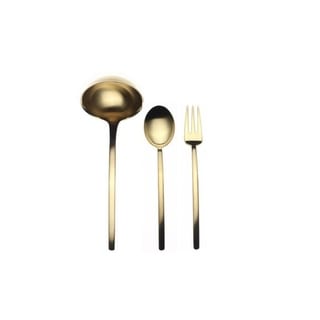 3-piece Stainless Steel w/PVD Titanium Coating Due Ice Oro Serving Set (Fork, Spoon, and Ladle)