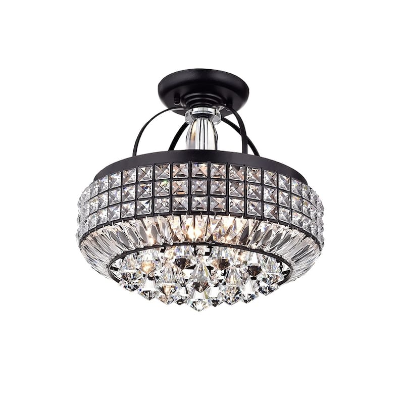 Darnell Antique Black 4-Light Semi-Flushmount with Crystal Shade