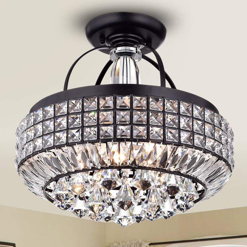 Darnell Antique Black 4-Light Semi-Flushmount with Crystal Shade
