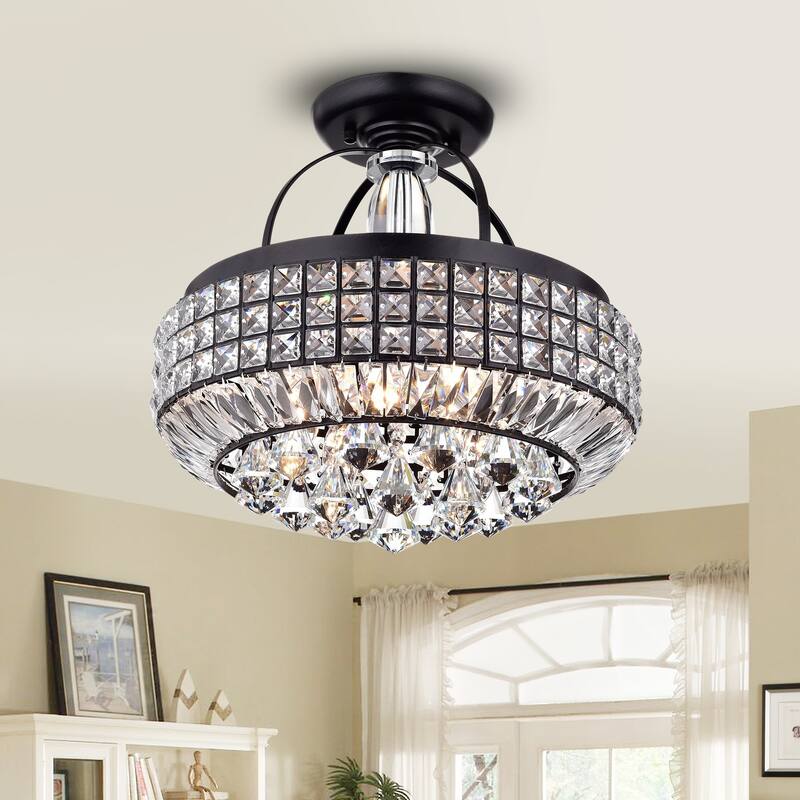 Darnell Antique Black 4-Light Semi-Flushmount with Crystal Shade