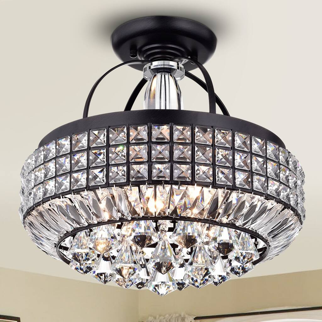 Darnell Antique Black 4-Light Semi-Flushmount with Crystal Shade