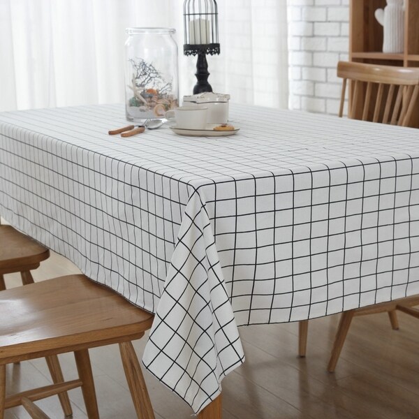 54"x 80" Natural Simple White Washable Rectangle Cotton and Linen Tablecloth - 54"x 80"