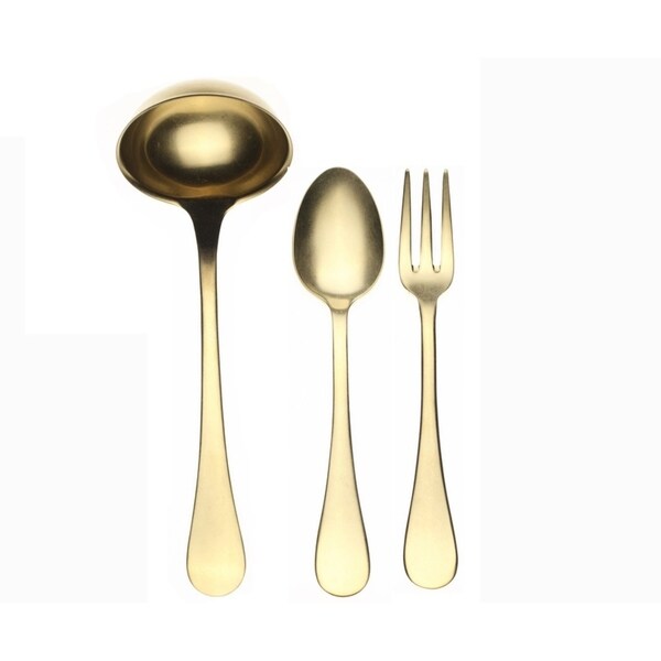 3-piece Stainless Steel w/PVD Titanium Coating Vintage Oro Serving Set (Fork, Spoon, and Ladle)