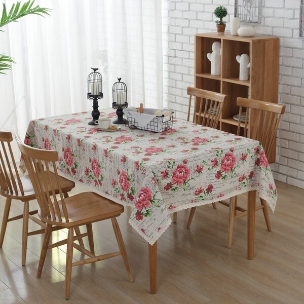 54"x 80" Rose Print Rectangle Cotton and Linen Tablecloth Decorative Washable Table Cover - 54"x 80"