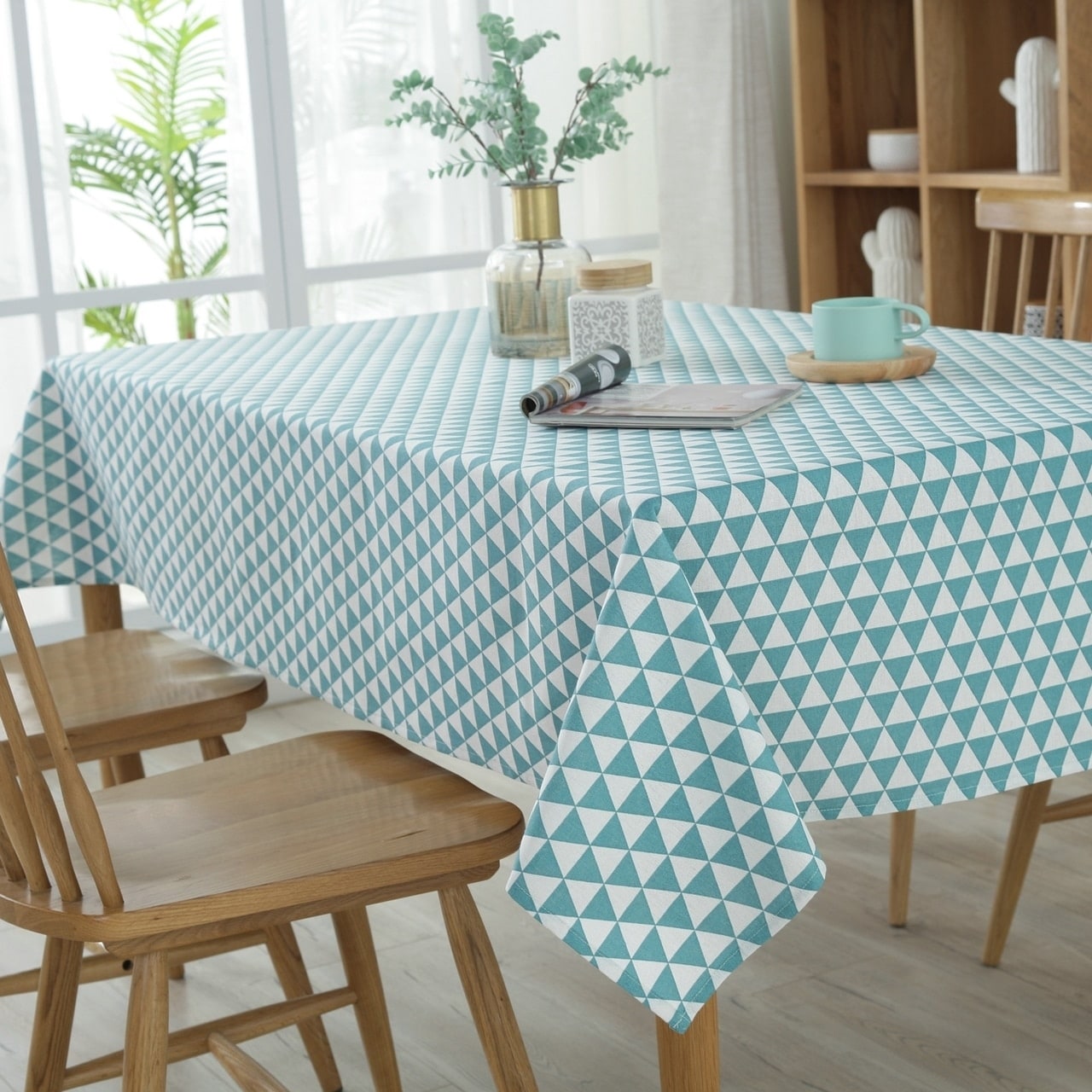 https://ak1.ostkcdn.com/images/products/21600193/54-x-80-Green-Triangle-Pattern-Rectangle-Wash-Cotton-and-Polyester-Tablecloth-54-x-80-5c89cac3-979e-4bb1-a0e3-fb3cdeabac72.jpg