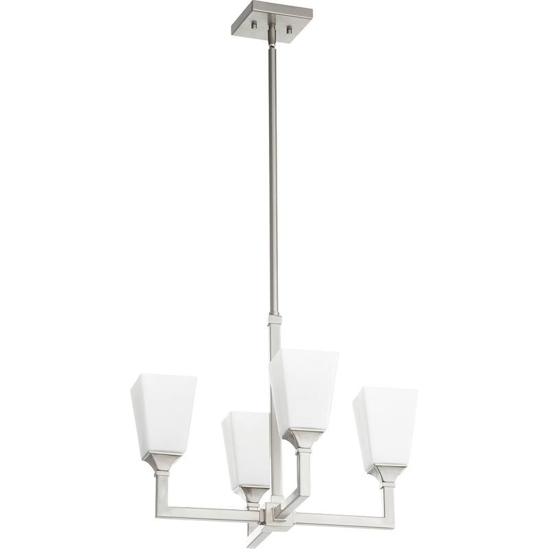 Quorum International Wright Family 4 Light Square Satin Opal Glass Uplight Chandelier.