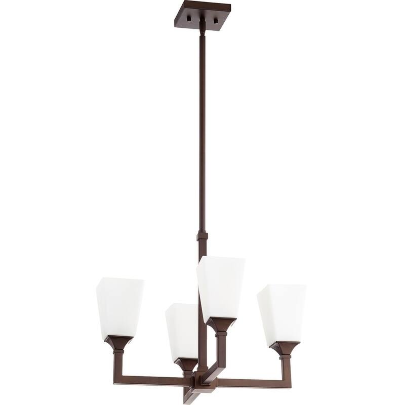 Quorum International Wright Family 4 Light Square Satin Opal Glass Uplight Chandelier. - Bronze - Oiled Bronze
