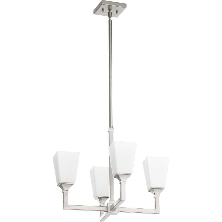Quorum International Wright Family 4 Light Square Satin Opal Glass Uplight Chandelier.