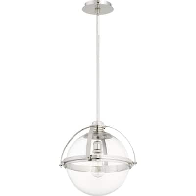 Quorum International Meridian 15" Globe Family Clear One Piece Glass Pendant. 1 Light Clear Glass Downlight.