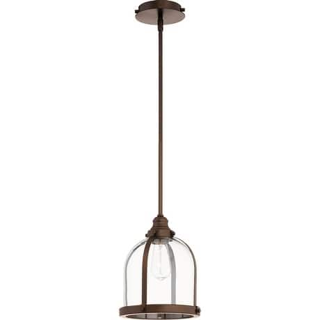 Quorum International Banded Dome Family Clear One Piece Glass Pendant. 1 Light Clear Glass Downlight. - Bronze Finish