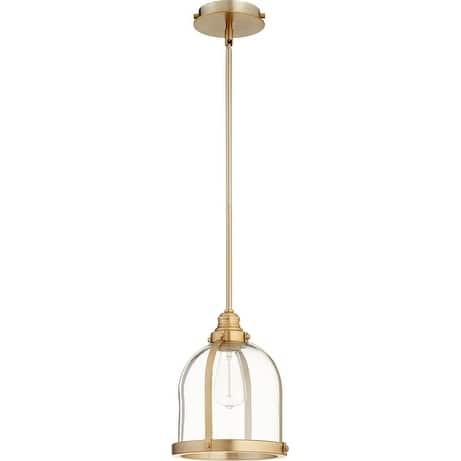 Quorum International Banded Dome Family Clear One Piece Glass Pendant. 1 Light Clear Glass Downlight. - Aged Brass