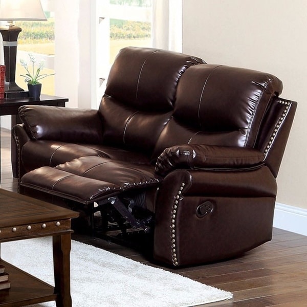 Brown Leather Love Seat with 2 Recliners