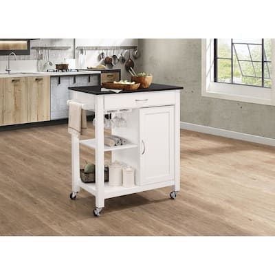 Kitchen Cart With Wooden Top, Black & White