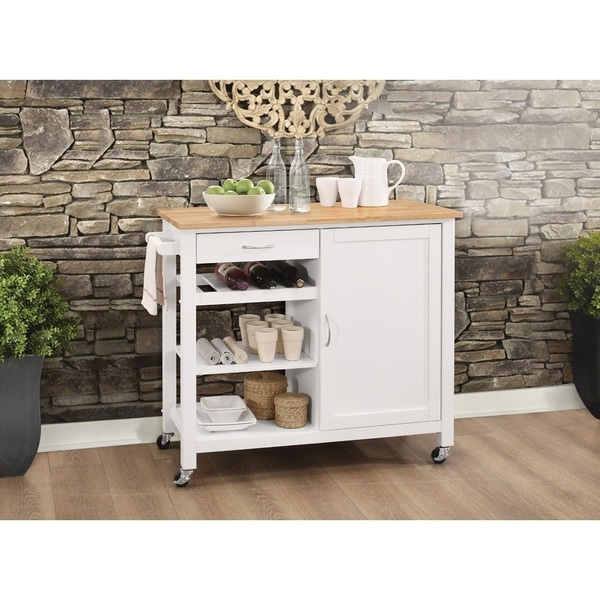 Kitchen Cart With Wooden Top, Natural & White