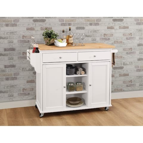 Kitchen Cart With Wooden Top, Natural & White
