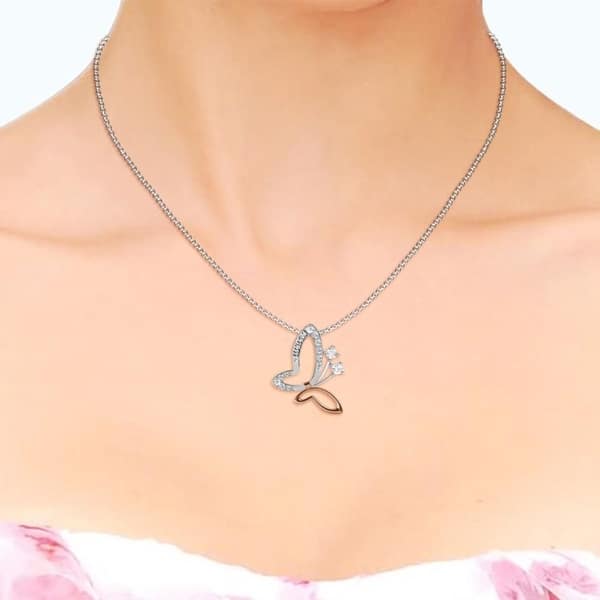 Rose GoldSilver Crystal Butterfly Pendant Necklace